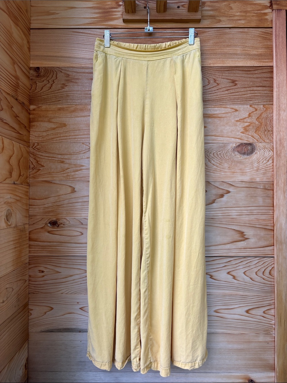 Aaron & Amber Yellow Wide Leg Palazzo Pants Elastic Waist Size Small